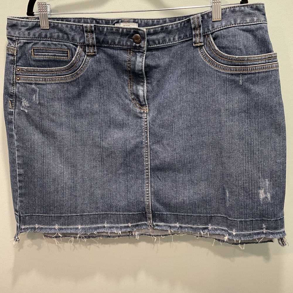 LOFT Frayed Hem Denim Mini Skirt